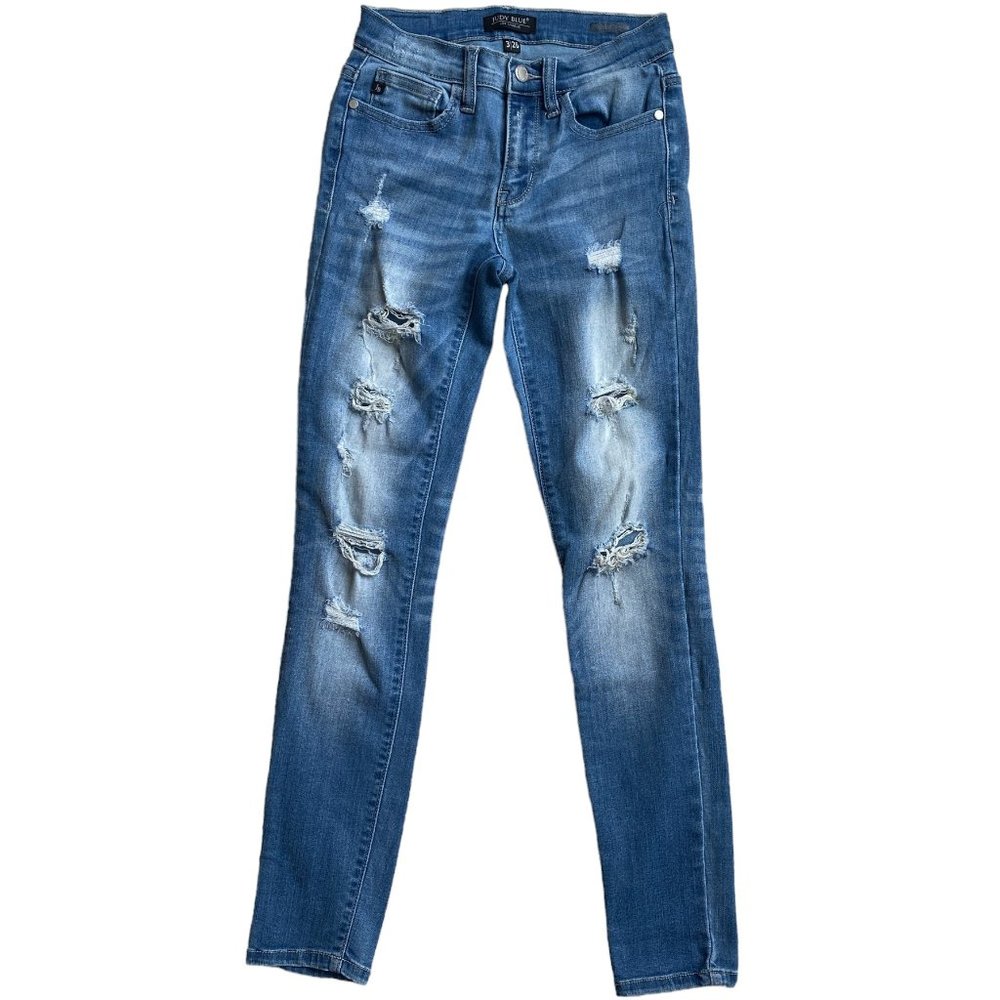 Judy Blue Destroyed Distressed Slim Skinny 90s Y2K Grunge Jeans JB8261MD-3/26 - Picture 2 of 16